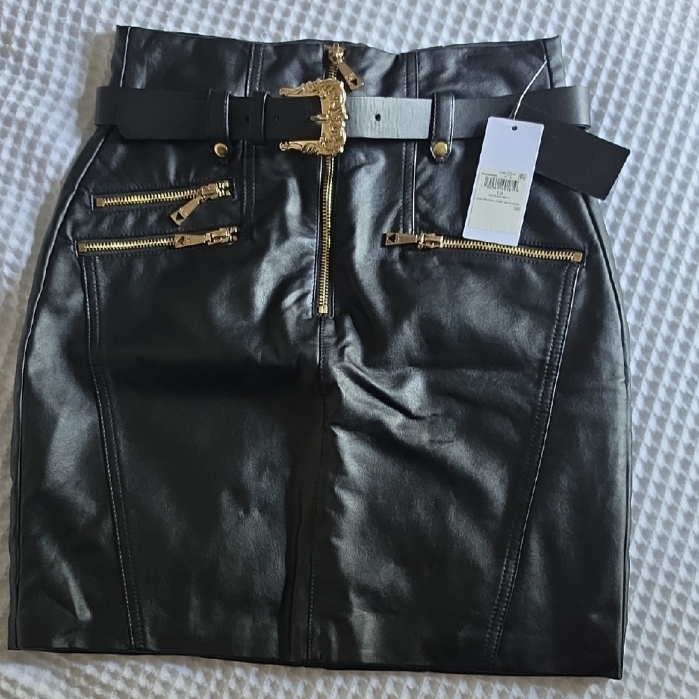 Guess Black Faux Leather Mini Skirt with Gold Hardware